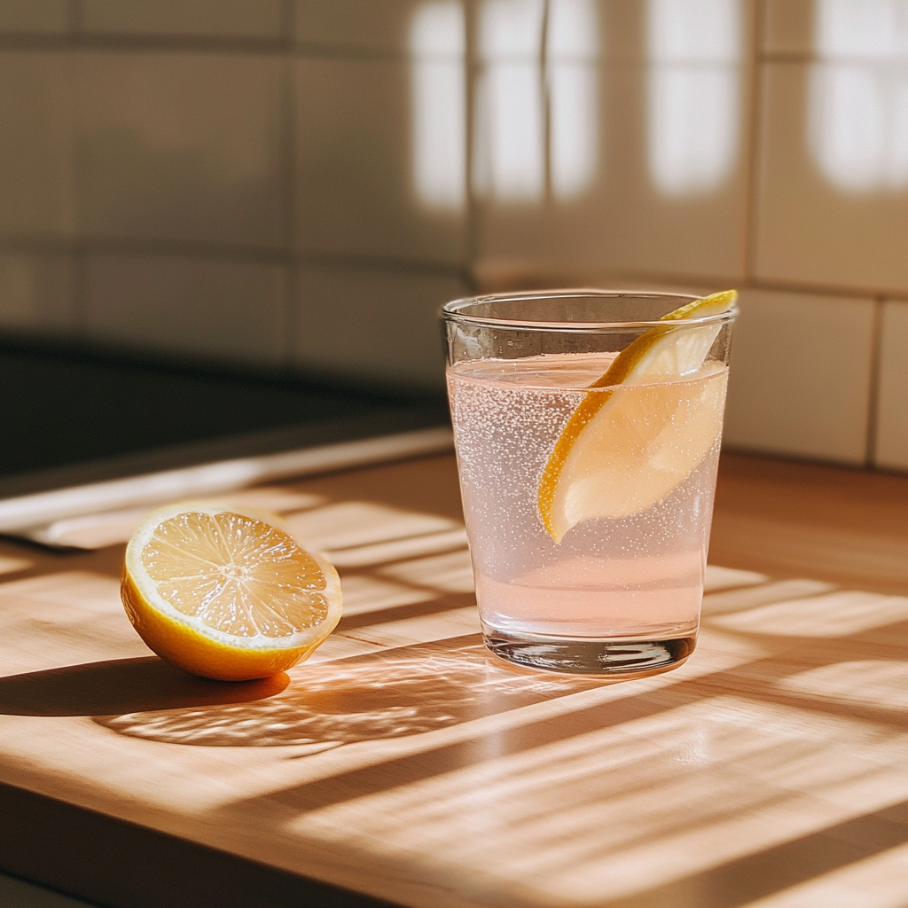 Pink salt drink for weight loss on a morning kitchen counter (Benefits of Pink Salt for Weight Loss)