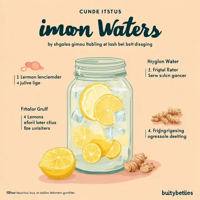 A bright orange and yellow Pinterest infographic showing a mason jar of lemon and ginger detox water with labeled ingredients and title “Anti-Inflammatory Detox Water for Skin & Gut Health.”